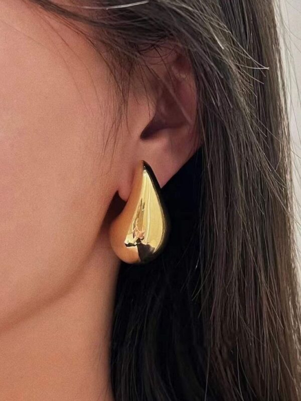 Trendy Big Gold Plated Water Droplet Stud Earrings - Image 2