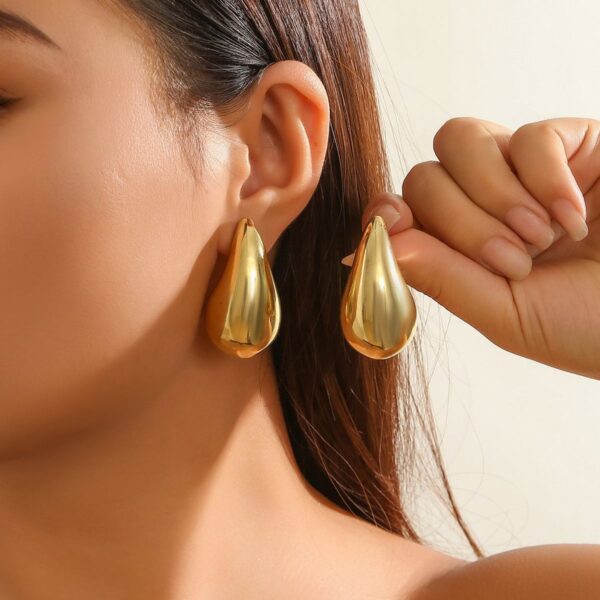 Trendy Big Gold Plated Water Droplet Stud Earrings