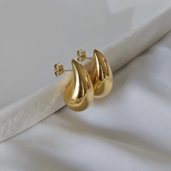 Trendy Big Gold Plated Water Droplet Stud Earrings - Image 6