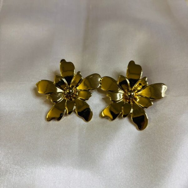 Gold Plated Big Statement Flower Earings - Image 2