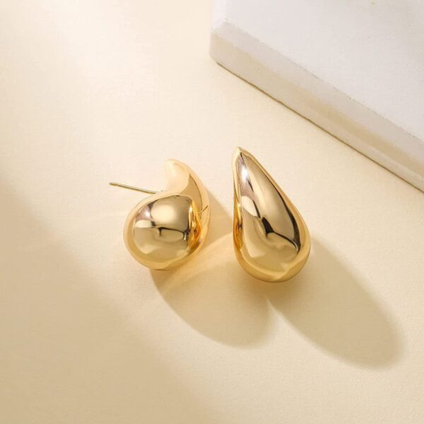 Trendy Big Gold Plated Water Droplet Stud Earrings - Image 5