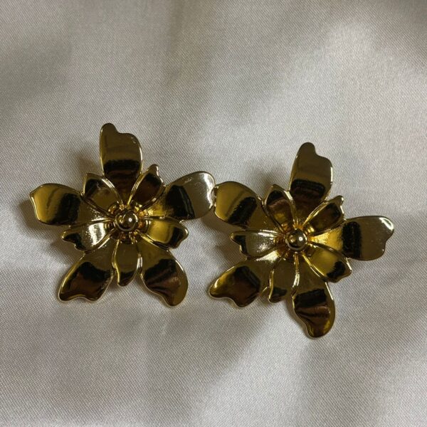 Gold Plated Big Statement Flower Earings - Image 3