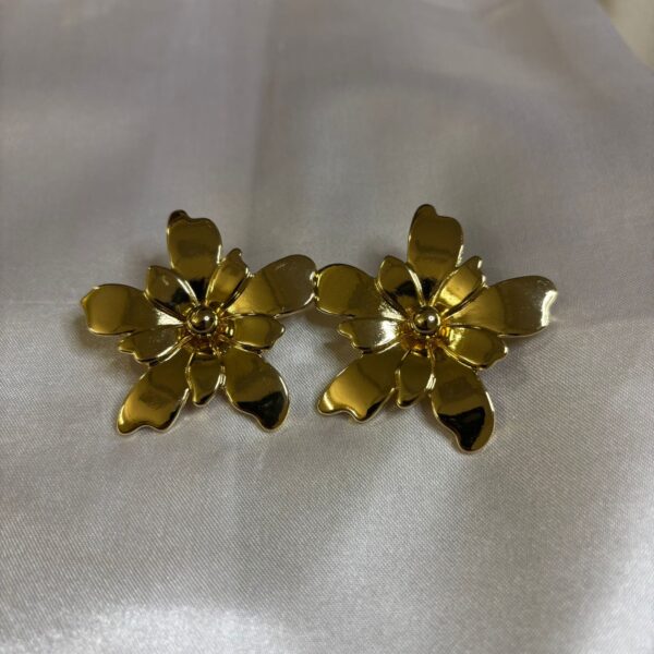 Gold Plated Big Statement Flower Earings - Image 4