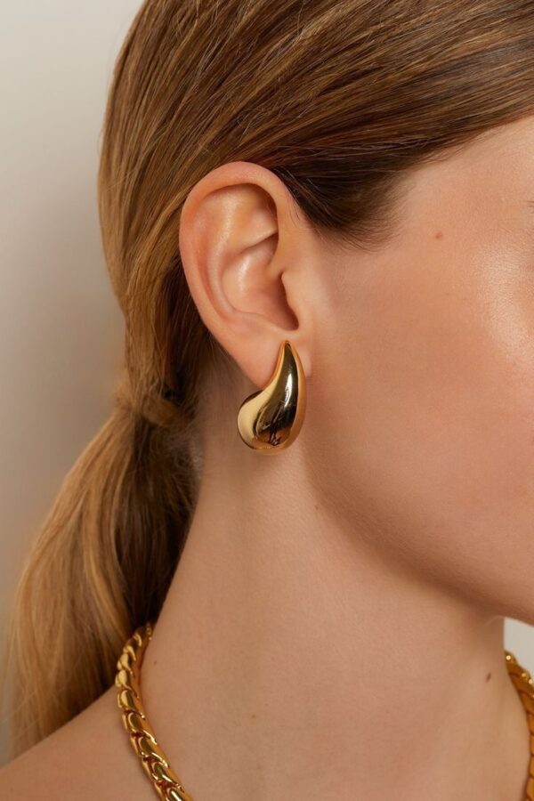 Trendy Big Gold Plated Water Droplet Stud Earrings - Image 3